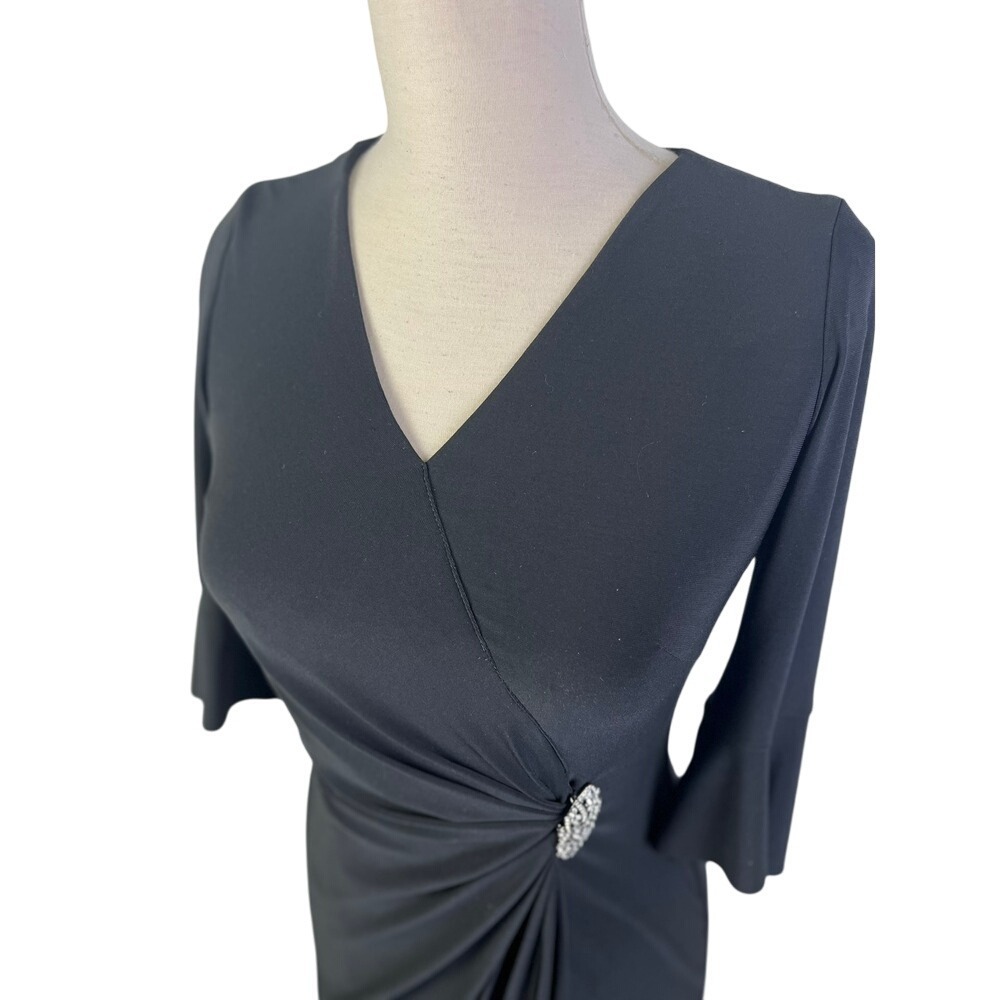 Lauren Ralph Lauren Gown Evening Whimsigoth Dress Bell Sleeve Rhinestone Black 2 - Picture 2 of 5